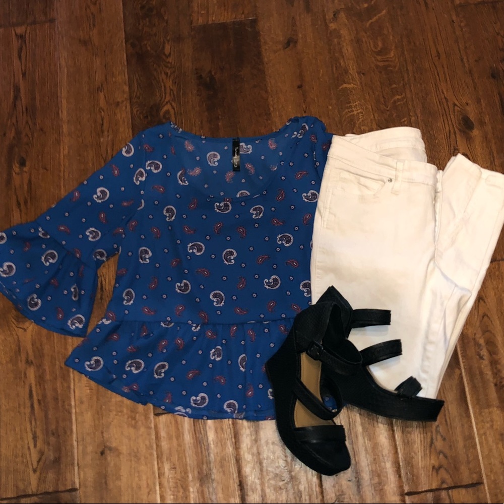 Blue Ruffle Blouse/Top